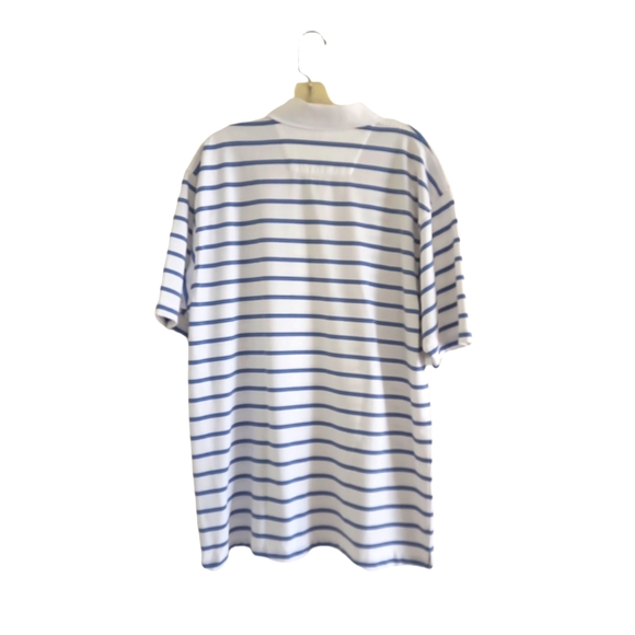Men's White With Blue Stripes Button Polo Shirt Size L - Picture 2 of 6